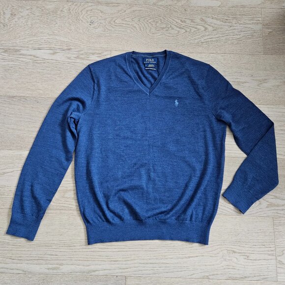 Polo Ralph Lauren Men’s V-Neck Merino Wool Sweater – Size SP,  Blue - Picture 1 of 9